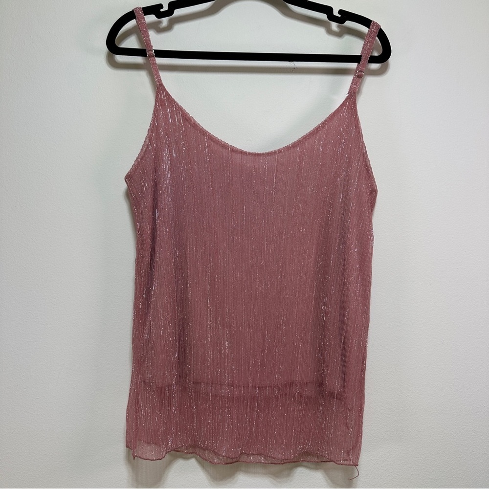 Astrid | Sheer Overlay Spaghetti Strap Sparkly Pink Cami